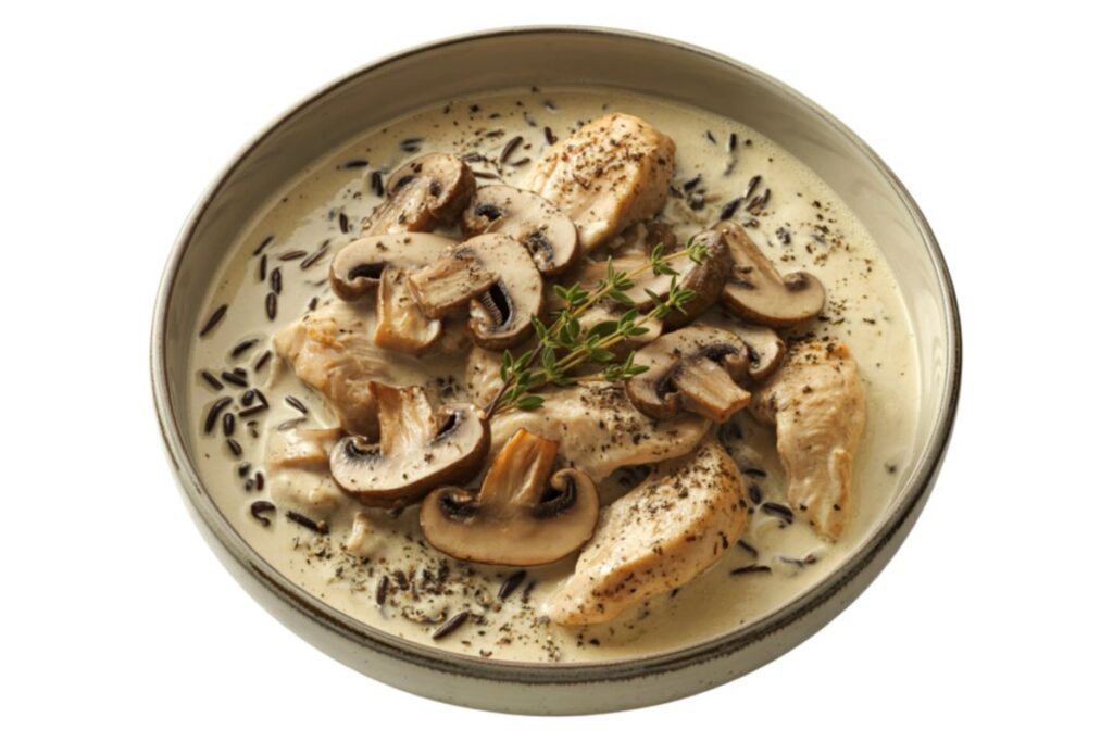 Perfekt gebratene Champignons mit Kräutern servierfertig auf Teller